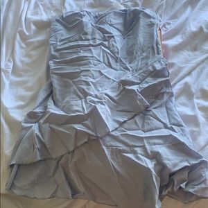 Baby blue, strapless, tie in the back dress